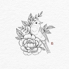 a bird sitting on top of a flower next to the word b in black and white