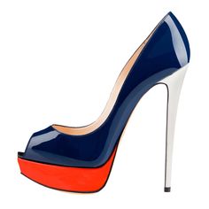 Retro Blue Peep Toe Stiletto Pumps with Red Platform Blue High Heels, Red Platform, Open Toe High Heels, Slip On Pumps, Platform Stilettos, Super High Heels, Bride Shoes, Stiletto Pumps, High Heels Stilettos