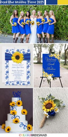 blue and yellow wedding theme with sunflowers