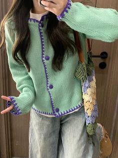 Mqtime 2024 Women's Patchwork Knitted Cardigan Fall-Winter Clothing with Loose Buttons Female Korean Sweaters with Long Sleeve Length 56cm, Bust 108cm Summer Thrift, Learn Crochet, Outfit Pieces, 90s Runway, 90s Runway Fashion, Fall Cardigans, Fashion Inspiration Board, Thrifted Outfits, Nice Outfits