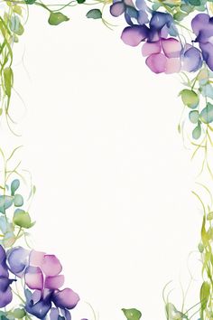 watercolor flowers and grass frame with space for your text or image on white background