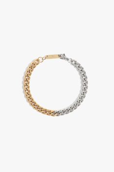 Featuring a striking blend of gold and silver, the mixed metal cuban link chain bracelet creates a bold and contemporary look. Its durable construction and eye-catching design make it the perfect statement piece to elevate any outfit.- Stainless steel base - Length: 7" / 177.8mm (one size fits most) - Width: 0.24" / 6mm- Lobster clasp- Available in mixed-metal- Engraved with signature MC branding- Hypoallergenic, non-tarnish, water-resistant Mixed Metal Bracelet, Mixed Metal Bracelets, Mixing Metals, Mixed Metal Jewelry, Link Chain Bracelet, Chain Links, Cuban Link Chain, Cuban Chain, Cuban Link