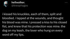 a tweet with the caption'i kissed his knucks, each of them, split and bloodied