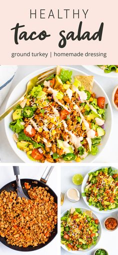 healthy taco salad with ground turkey and homemade dressing