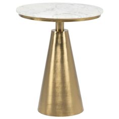 a gold and white marble top side table with a metal base on an isolated white background