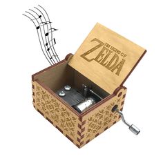 the legend of zelda music box is open and has musical notes coming out of it