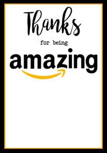 the words thanks for being amazing written in black and yellow on a white background with an orange border