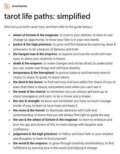 a text description for tarot life paths simplified