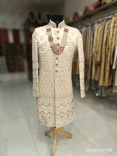 Sherwani Groom Wedding, Ivory Sherwani, Groom Wedding Outfit, Sherwani Wedding, Man Dress Design, Classic Suits, Groom Sherwani, Sherwani For Men Wedding, Wedding Outfits For Groom