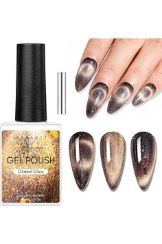 Makartt Gel Nail Polish, Black Hole Cat Eye Gel Polish 10ml Sparkly Cat Eye Glitter Fall Gel Polish with Magnet Stick Soak Off UV/LED Manicure Nail Art Designs-Glided Glow Nail Polish Black, Routine Life, Eye Glitter, Cat Eye Gel Polish, Cat Eye Gel, Glitter Nail Polish, Gem Nails, Nail Polish Sets