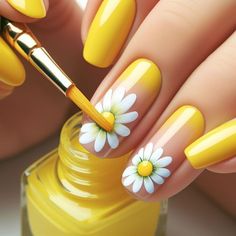 Easy Spring Nail Art, Sunflower Nails, Gel Nail Art Designs, Trendy Nail Art Designs, Cute Nail Art Designs