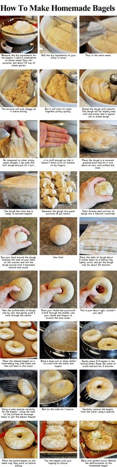 the steps to making an english muffin recipe are shown in this image, and there is