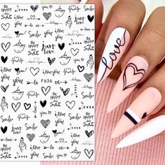 3D Love Heart Nail Sticker Valentine’s Day Nail Art Decoration English Letter Sliders Geometric Decal DIY Manicure Design Tips Geometric Nail Art, Elegant Nail Art, Abstract Nail Art, Heart Nail Art, Nail Stickers Decals, Geometry Design