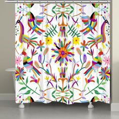 This beautiful folk-art inspired design features inspired traditional floral and animal motifs from the Otomi region. Displayed on an white background, the festive colors pop beautifully exposing a sophisticated balance of color and movement that is sure to bring liveliness to any bathroom space. Cotton Shower Curtain, White Shower Curtain, Animal Motifs, Red Curtains, Arte Popular, Bungalow Rose, Cool Patterns, Shower Curtains, Painted Furniture