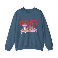 Easy Tiger - Rajah- Adult Crewneck Sweatshirt Easy Tiger, Disney World Planning, Baseball Tees, Long Sleeve Kids, Indigo Blue, Kids Sweatshirt, Cute Design, Neck Shirt, Dark Navy