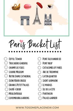 the paris bucket list is shown in black and white