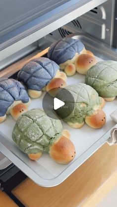 the buns are covered with different colors of bread and they look like turtle shells