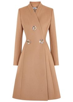 Stella McCartney camel wool coat Stand collar, button embellishments, fully lined Concealed press stud fastening at front 75% wool, 25% polyamide; lining: 50% rayon, 50% cotton Winter's Bone, Long Beige Coat, Stella Mccartney Coat, Beige Wool Coat, Camel Wool Coat, Fall Fashion Coats, Beige Coat, Coat Outfit, Long Coats