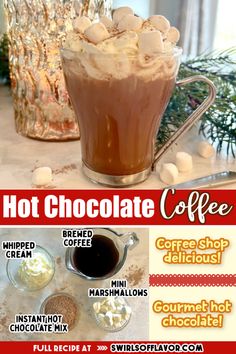 hot chocolate coffee with whipped cream and marshmallows