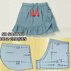 sewing pattern for a skirt with ruffles on the bottom and side, in two sizes