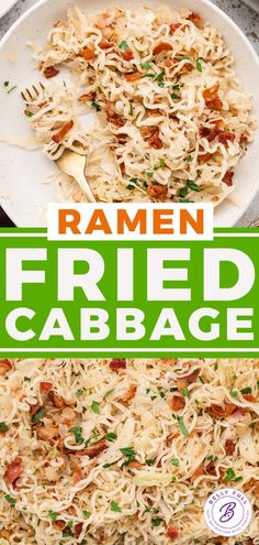 the cover of ramen fried cabbage is shown in green and white with text overlay