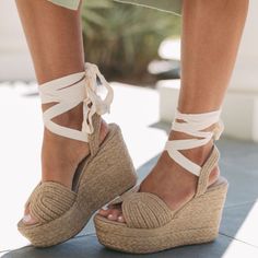 Allison Wrap Up Wedges Famous Instagram Boutique, These Three White Lace-up Platform Wedge Sandals, White Lace-up Wedge Sandals For The Beach, Casual White Lace-up Wedge Sandals, White Lace-up Wedge Sandals For Vacation, Instagram Boutiques, Tan Wedges, Womens Shoes Wedges, Senior Pictures, Wedges