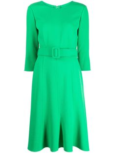 belted midi dress from OSCAR DE LA RENTA featuring fern green, virgin wool blend, flared, round neck, concealed rear zip fastening, three-quarter length sleeves and mid-length. Midi Dress Green, Belted Midi Dress, Fern Green, Antique Clothing, Sharp Dressed Man, Green Midi Dress, Girly Girl, Women's Dresses, Three Quarter