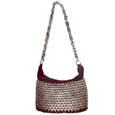 Wearable Art Handmade Unique Soda Tab Crocheted Purse See Photos For Measurements Handle Drop 15.5” New Without Tag Silver Chainmail Bag For Everyday Use, Silver Metal Shoulder Bag For Party, Elegant Silver Bag With Chainmail Detail, Silver Metal Chainmail Bag, Elegant Silver Chainmail Bag, Silver Metal Rectangular Shoulder Bag, Silver Rectangular Metal Shoulder Bag, Rectangular Silver Metal Shoulder Bag, Silver Chainmail Evening Bag