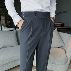 Origin: Mainland China
 	CN: Zhejiang
 	Material: Cotton,Viscose
 	Applicable Season: Spring and Autumn
 	Style: Formal
 	Applicable Scene: Interview
 	Front Style: Flat
 	Pant Closure Type: Zipper Fly
 	Gender: MEN
 	Item Type: Suit Pants
 	size: 29 30 31 32 33 34 36
 	Color: White black camel.
 	Time to market: 2021
 	Subdivision style: Business Casual
 	Basic style: Business gentlemen
 	Trousers: Slim fit
 	Long pants: trousers

The Item is is Asian Korean size, different with yours, Pls double check the pant waist.

Tips to choose size:

Pls use the similar cloth of yours to compare with size chart.
1. Pls allow 1-3cm tolerance due to manual measure.

2. Color may slightly vary from the image due to different computer screen and light affect.

3.If you are not sure about the size, Pls Trousers Men Formal, Handsome Clothes, Men's British Style, Business Casual Suit, Celana Fashion, Men's Business Suits, White Dress Pants, High Waist Trousers, Spring Suit