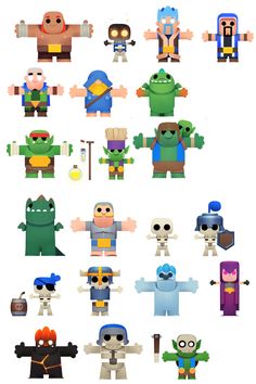 an image of some pixelated characters in different colors and sizes, all with arms outstretched