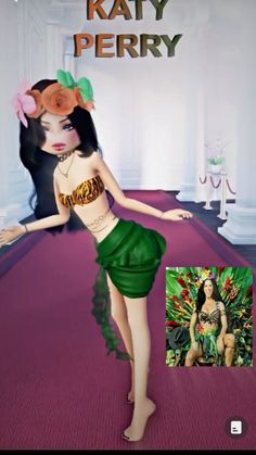 a digital painting of a woman in a green skirt and headpiece with the words ratty perry on it