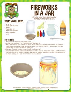 a poster with instructions on how to use fireworks in a jar and what you'll need