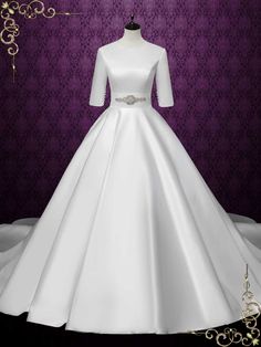 Modest Satin Wedding Dress with Sleeves ANYA Modest Satin Wedding Dress, Satin Wedding Dress With Sleeves, Hoop Petticoat, Wedding Dress Illustrations, Dress Quotes, Wedding Dress With Sleeves, Dress Illustration