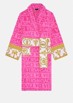 Versace Bathrobe, Hood Shawl, Linen Bathrobe, Versace Pink, Short Hoodie, Versace Logo, Versace Home, Frou Frou, Wrap Belt