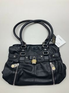 B Makowsky Black Leather Shoulder Bag Purse Satchel Msrp $288 Cheetah Print. Condition is "New with tags". J23. Handbags Black, Purse Black, Big Leather Bag, Black Leather Shoulder Bag, Vintage Black Satchel Shoulder Bag, Big Purse, Leather Handbag, Black Punk Satchel Shoulder Bag