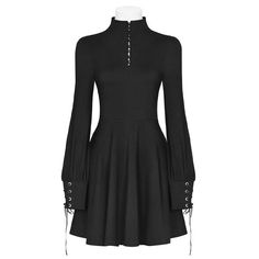 Gothic Long Sleeve Lace Up Lantern Sleeve High Waist Dress Alt Dress, High Waist Dress, Lace Dress Black, Black Long Sleeve Dress, Lantern Sleeve, Kpop Outfits, Sleeves Pattern, Lantern Sleeves, Waist Dress