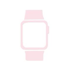 a pink watch with a white face on the front and side of the watch is shown