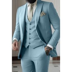 Category:Suits; Season:Spring,Spring, Fall, Winter, Summer; Fabric:Polyester; Front Closure:Single-Breasted Buttons; Style:Formal; Includes:Vest,Pants,Jacket; Occasion:Prom,Wedding; Fit Type:Tailored Fit; Jacket Buttons:Single Breasted One-button; Jacket Vents:Single (Center); Vest Buttons:5; Pattern:Solid Colored; Neckline:Peak; Listing Date:02/02/2024; Production mode:Self-produce; Pant Length:; Pants Waist:; Shoulder Width:; Sleeve Length:; Bust:; Hips:null; Clothing Length:; Number of Pieces Prom For Guys, Prom Suits For Men, Cheap Suits, Suits Wedding, Classic Clothing, Blue Sage, Style Formal, Prom Suits, Tuxedo Suit