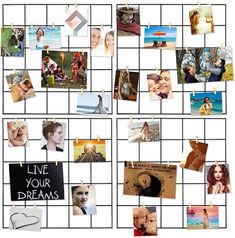 a collage of photos with words and pictures attached to the grids in front of them