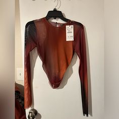 Mesh Blouse Nwt Red Long Sleeve Sheer Top, Red Sheer Long Sleeve Top, Trendy Multicolor Sheer Tops, Multicolor Sheer Tops For Party, Multicolor Sheer Top For Party, Multicolor Sheer Party Tops, Zara Long Sleeve Sheer Tops, Zara Sheer Long Sleeve Tops, Zara Multicolor Party Tops