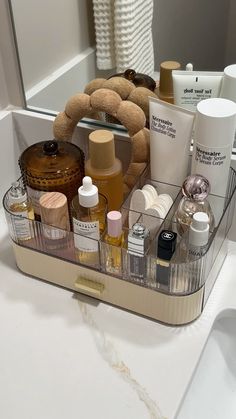 Amazon Skincare | Amazon Organization Skincare Refrigerator Aesthetic, Skincare Organization Shelf, Skincare Tray Display, Face Cream Organization Ideas, Organize Cosmetics Bathroom, Bathroom Organisation Ideas Storage, Organized Beauty Products, Facial Products Organization, Skin Care Stuff Aesthetic