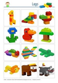 legos are arranged in different shapes and sizes