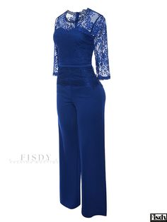 Fisdy - Premium Lace Jumpsuit with Micro Flare High Waist and Long Pants Jumpsuit Lace, Women's Jumpsuit, Color Crew, Slack Pants, Lace Jumpsuit, Jumpsuit Online, Dress Slacks, Long Trousers, Fall 2023