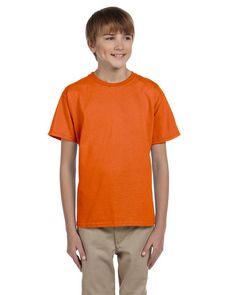 Youth 5.2 oz., 50/50 Ecosmart® T-Shirt - ORANGE - L | Hanes Youth 5.2 oz. 50/50 Ecosmart T-Shirt in Orange Size Large | Cotton Polyester Blank T Shirts, Collar Tshirt, Fruit Of The Loom, The Loom, Calgary, Cotton T Shirt, Heavy Cotton, Pink And Orange, Loom