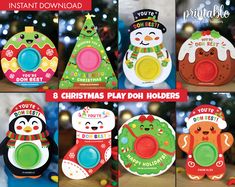 eight christmas play doh holders with different designs