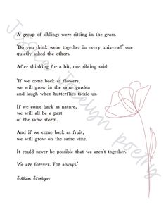 a poem written in red ink on white paper with an image of a flower and the words