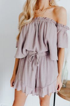 "Nightly Letter" Mauve 2-Piece – Adorabelles Mauve Top, Flowy Sleeves, Ruffle Hem, Two Pieces, Stretching, Off Shoulder Blouse, Off Shoulder Dress, Off Shoulder