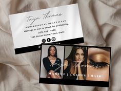 two business cards with photos of women on them