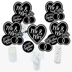 black and white wedding decorations with hearts