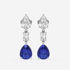 EAGTXE08494-SP-GW4 Sapphire Earrings Emerald Cut, Luxury White Gold Earrings With Lab-created Sapphire, Luxury Blue Linear Drop Earrings, Earrings Platinum, Photoshop Inspiration, Blue Diamond Earrings, Rings Sapphire, Sapphire Necklace Pendants, Gem Earrings